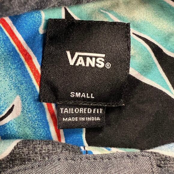 VANS Tailored Fit Tropical Hawaiian Short Sleeve Shirt Black Turquoise Size S - Picture 5 of 11
